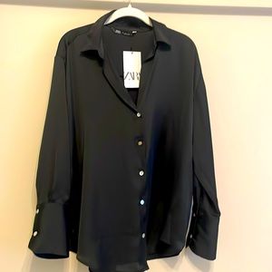 Zara, size large, black satin shirt
